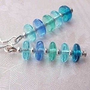 B2G1 Beach Waves Summer Ombre Blue Earrings Minimalist Czech Glass Disc Beads